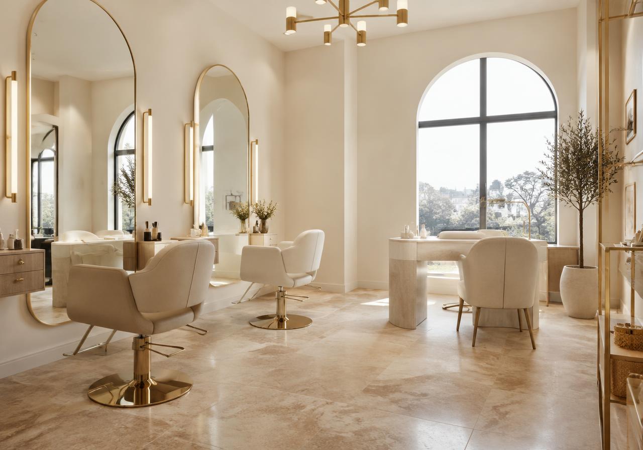 Spacious salon suite filled with natural light